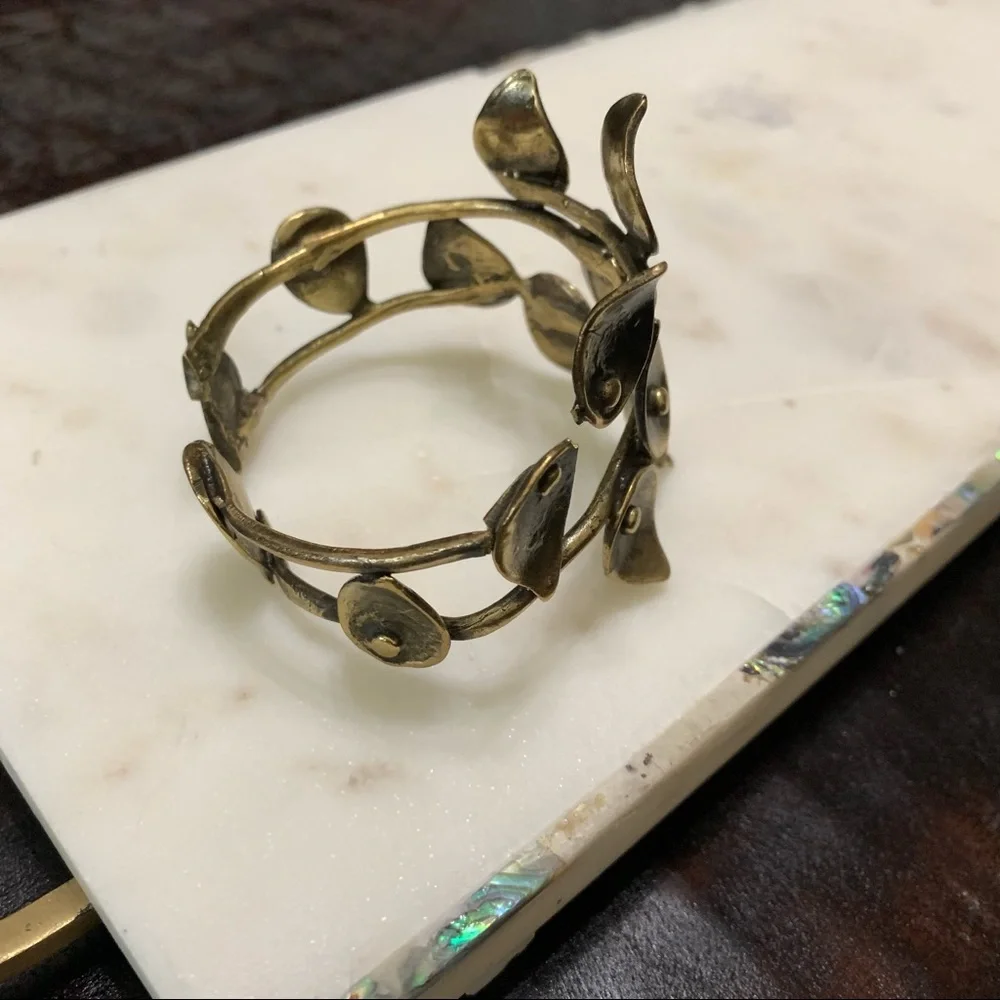Antique gold abstract leaf cuff bold bracelet